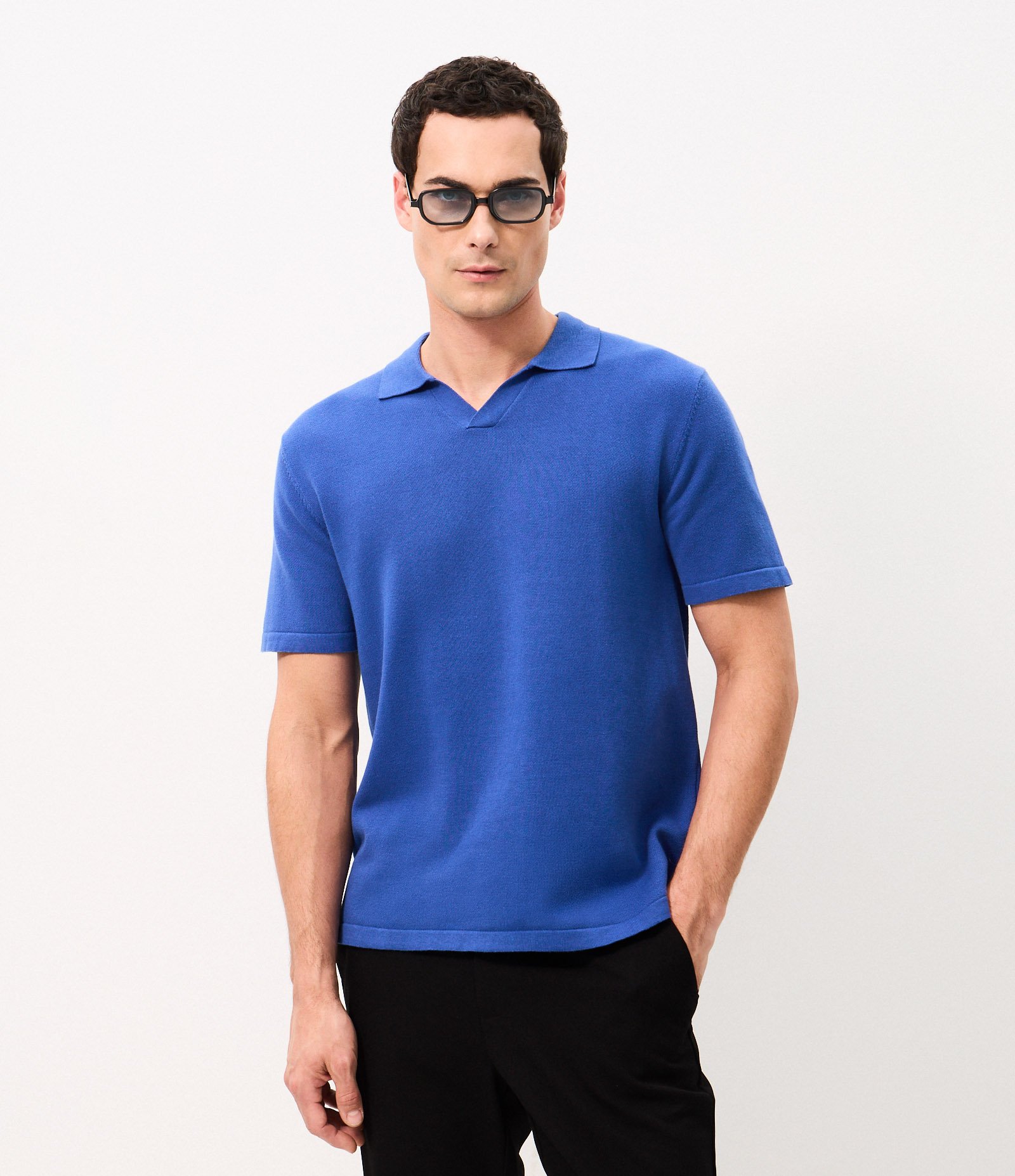 Polo Boxy Tricô Texturizada Algodão Azul 1