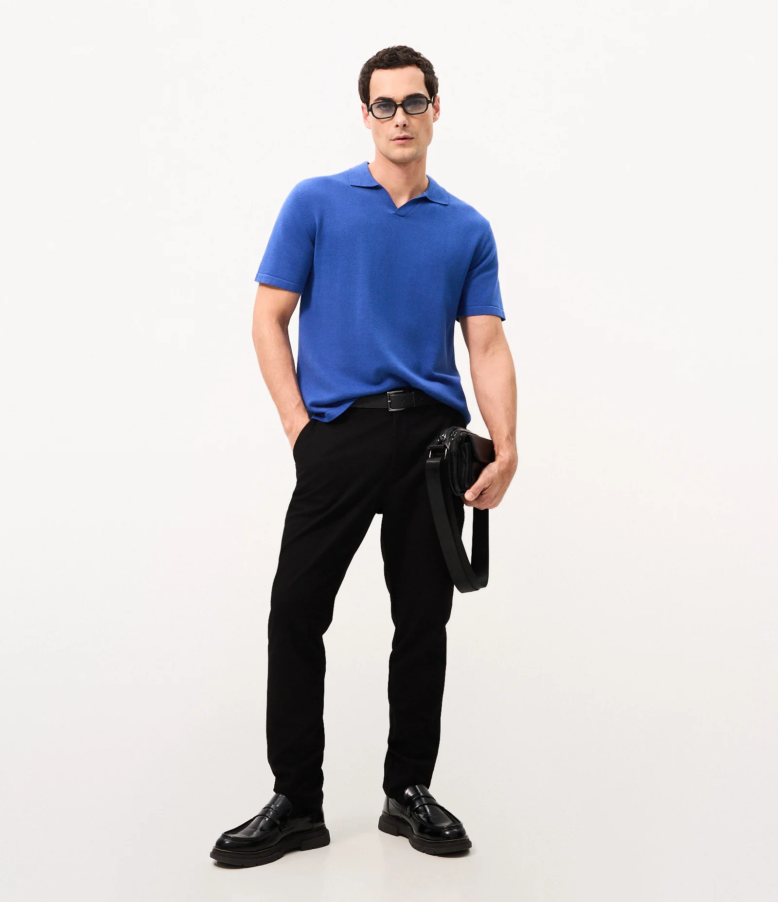 Polo Boxy Tricô Texturizada Algodão Azul 2