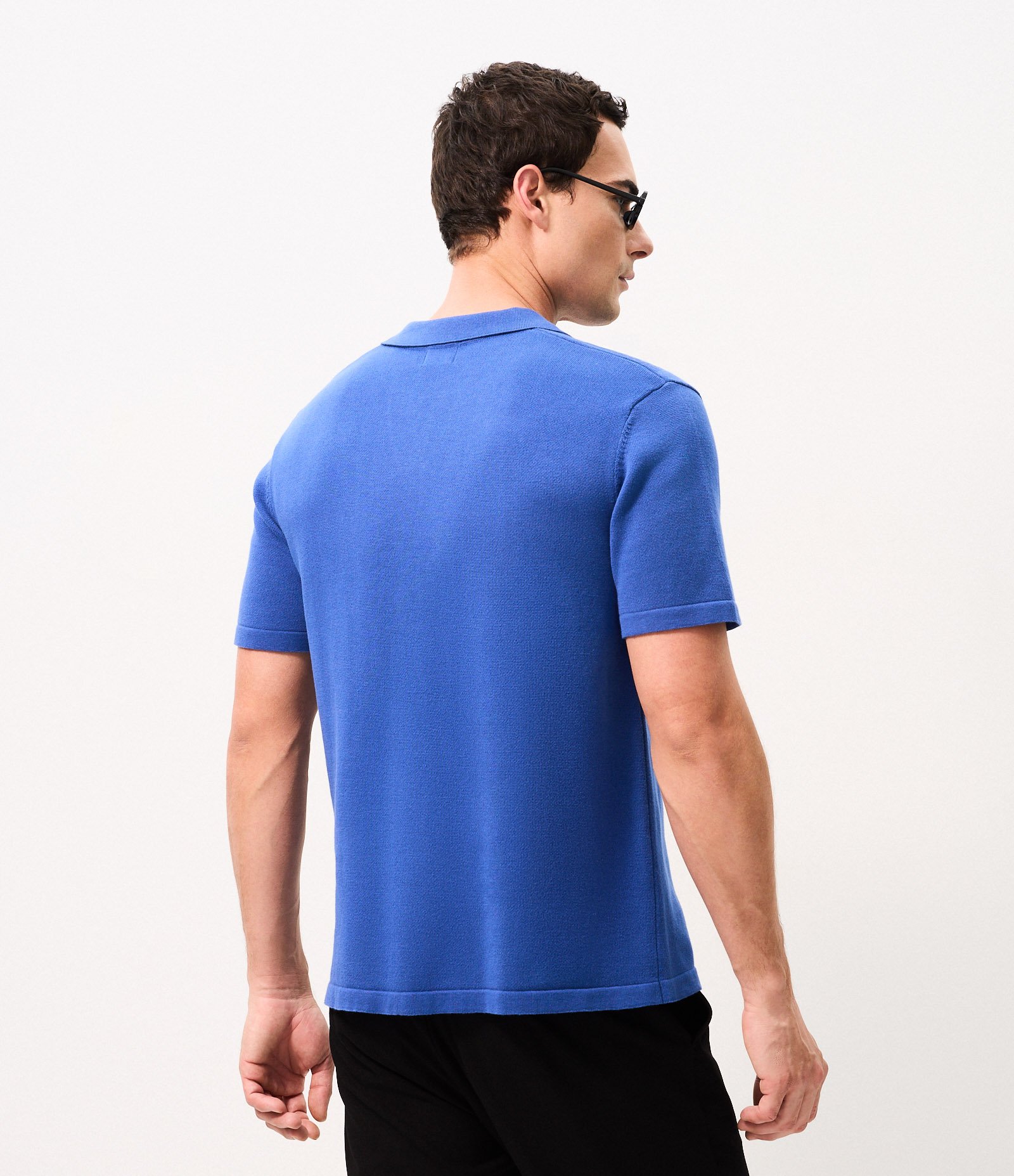 Polo Boxy Tricô Texturizada Algodão Azul 3