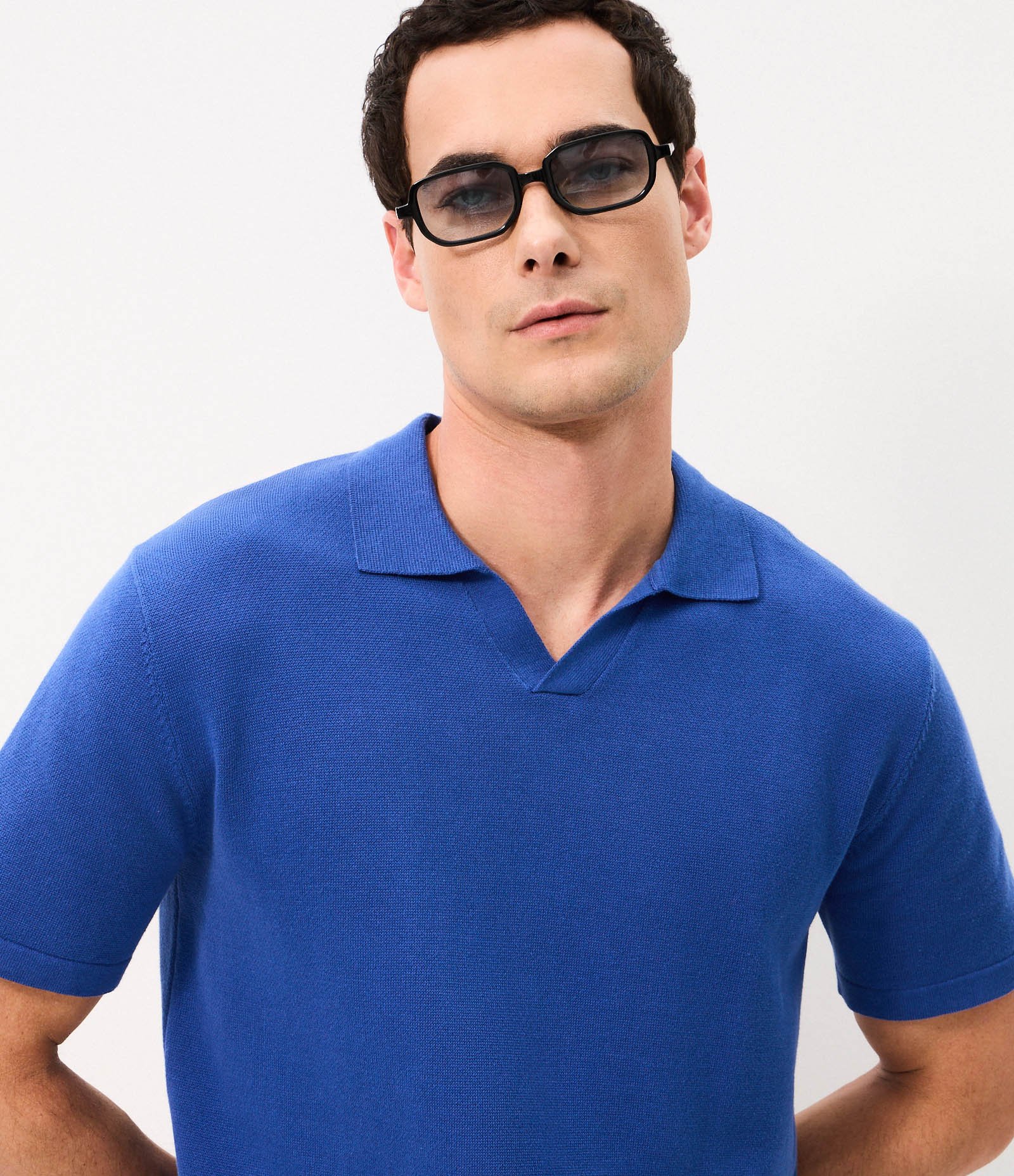 Polo Boxy Tricô Texturizada Algodão Azul 4