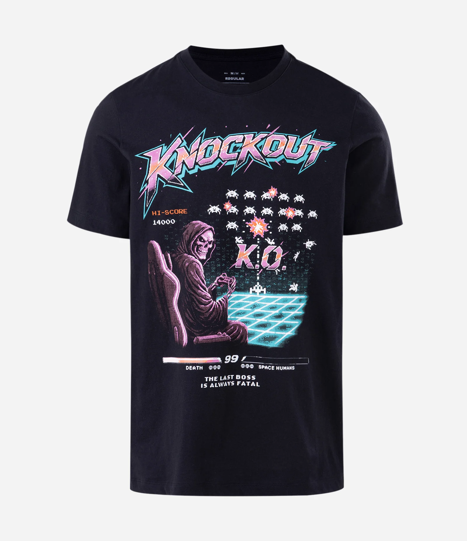 Camiseta Manga Curta em Algodão com Estampa Knockout Preto 1