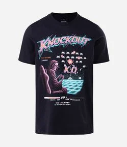 Camiseta Manga Curta em Algodão com Estampa Knockout