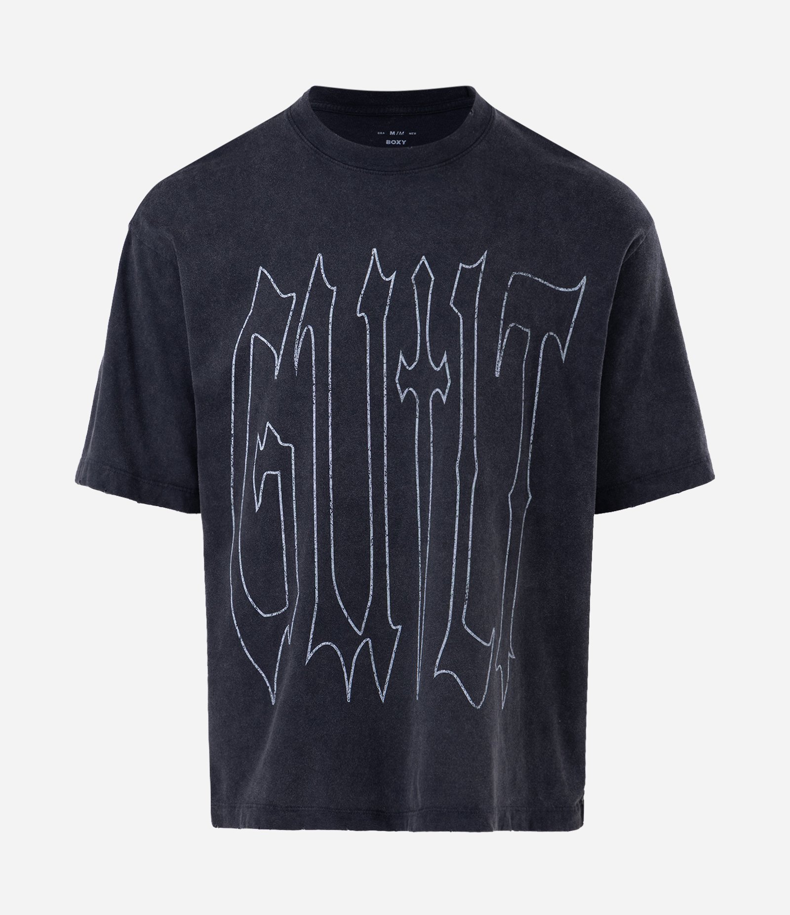 Camiseta Boxy Manga Curta em Algodão com Lettering Guilt Preto 5