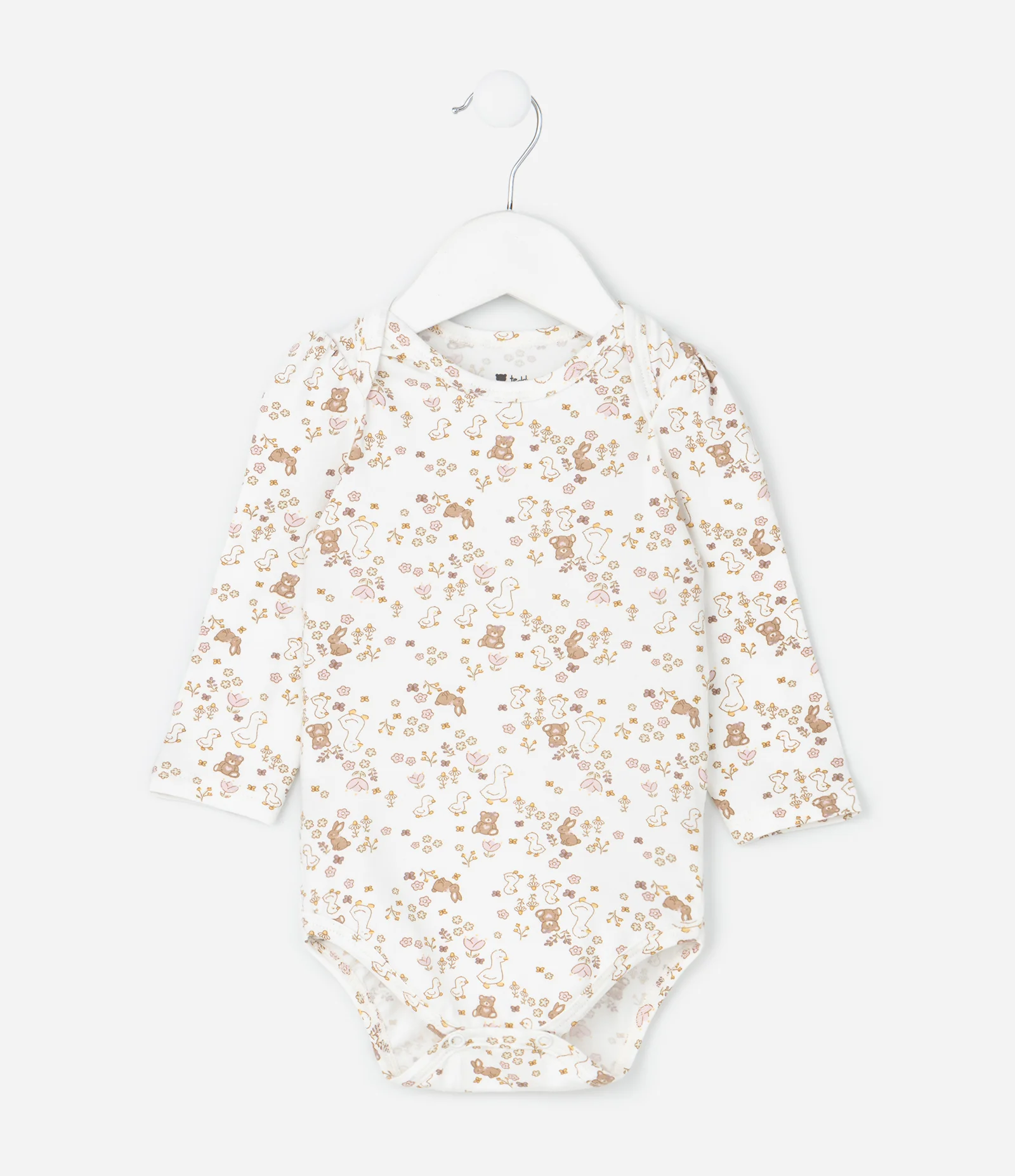 Body Infantil com Estampa de Animais e Flores – Tam RN a 18 Meses Off White 1