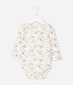 Body Infantil com Estampa de Animais e Flores – Tam RN a 18 Meses