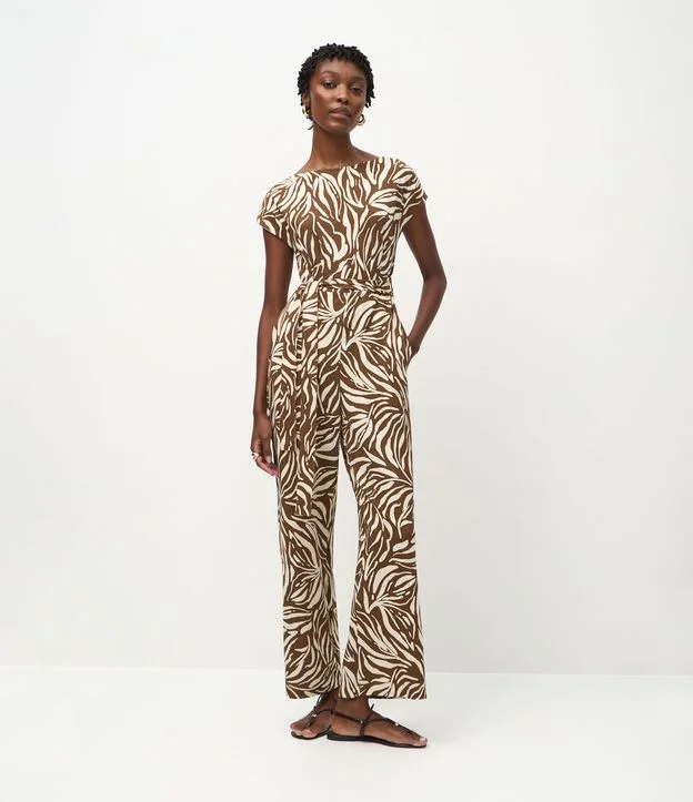 Macacão em Piquet com Estampa Abstrata e Cinto