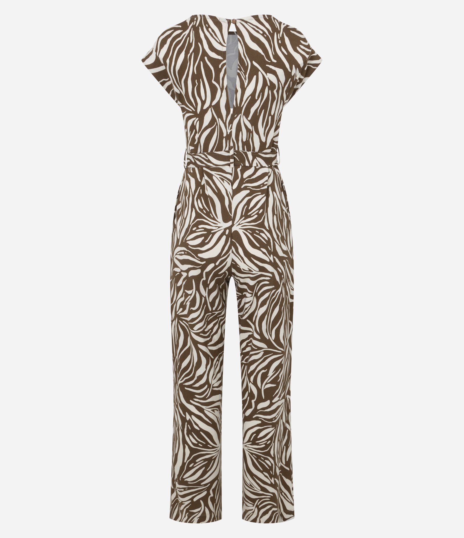 Macacão em Piquet com Estampa Abstrata e Cinto Marrom 7