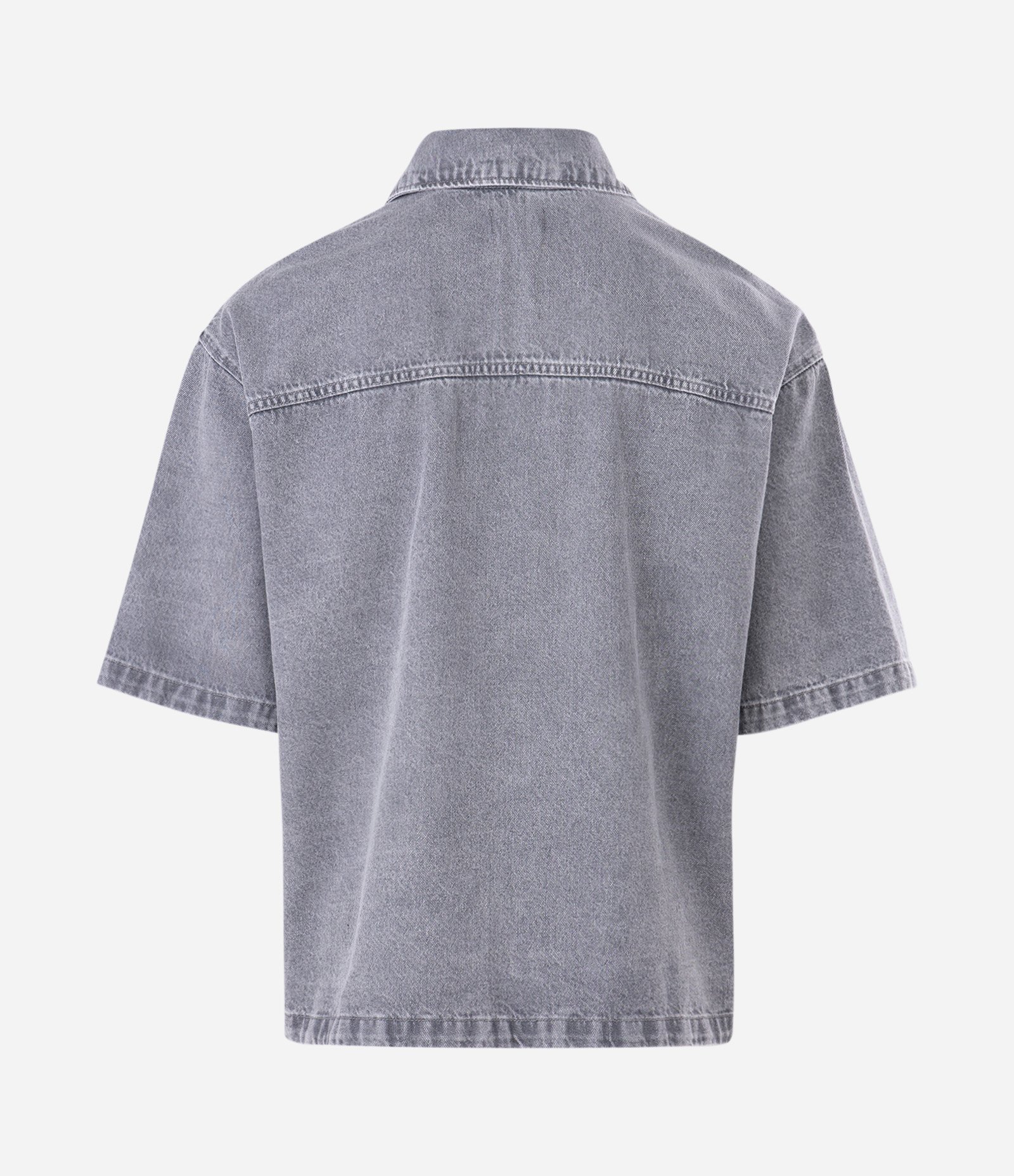 Camisa Boxy em Jeans com Bolsos Marmorizada Cinza 5