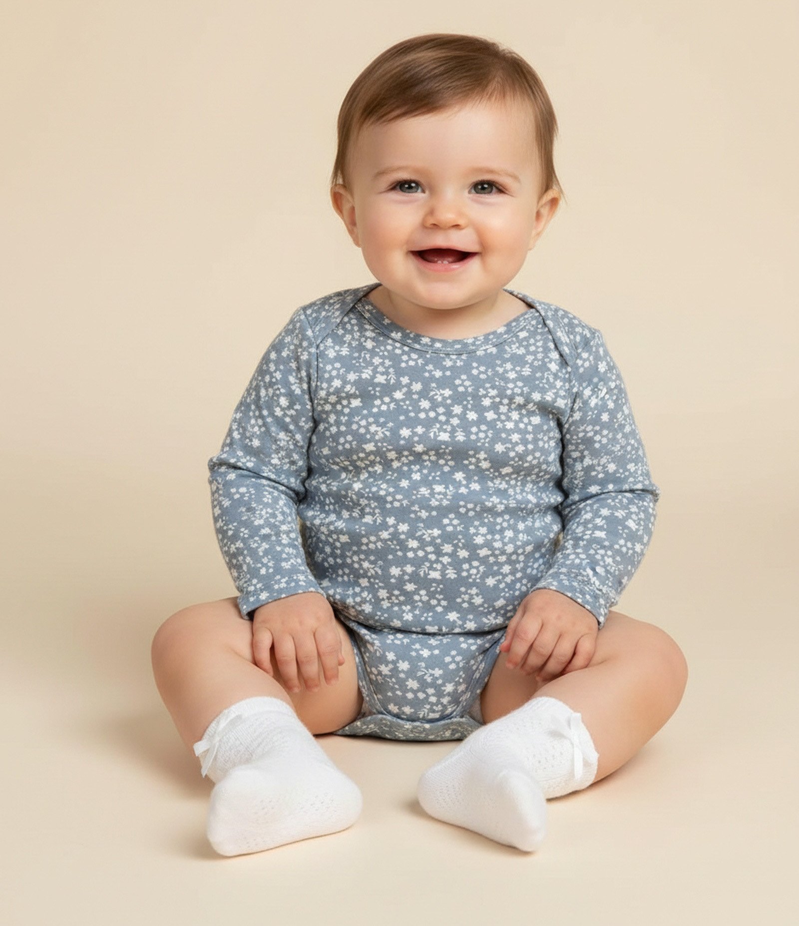 Body Infantil Manga Longa com Estampa Floral Liberty – Tam 0 a 18 Meses Azul 1
