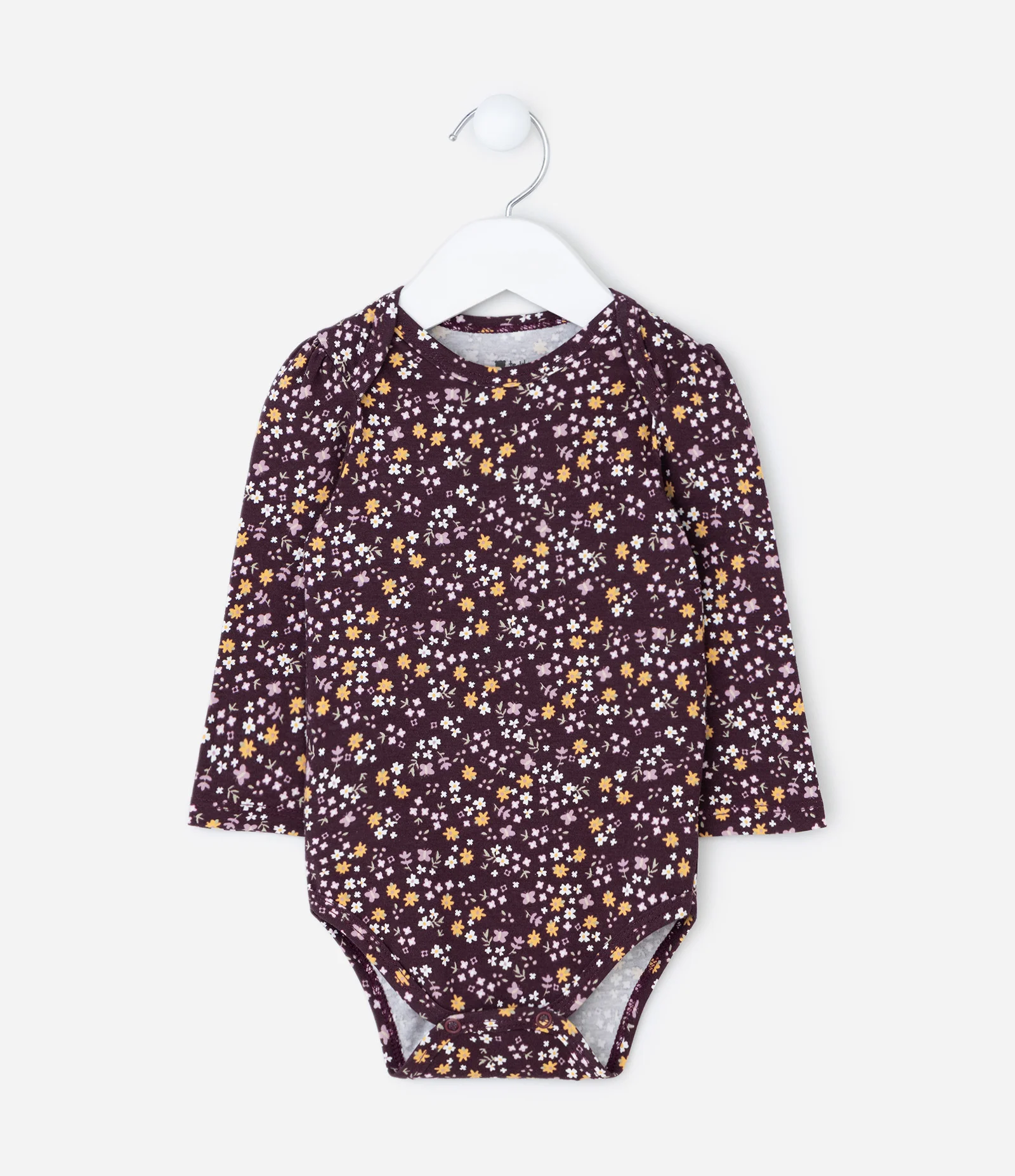 Body Infantil com Estampa Floral Liberty – Tam 0 a 18 Meses Vinho Escuro 1