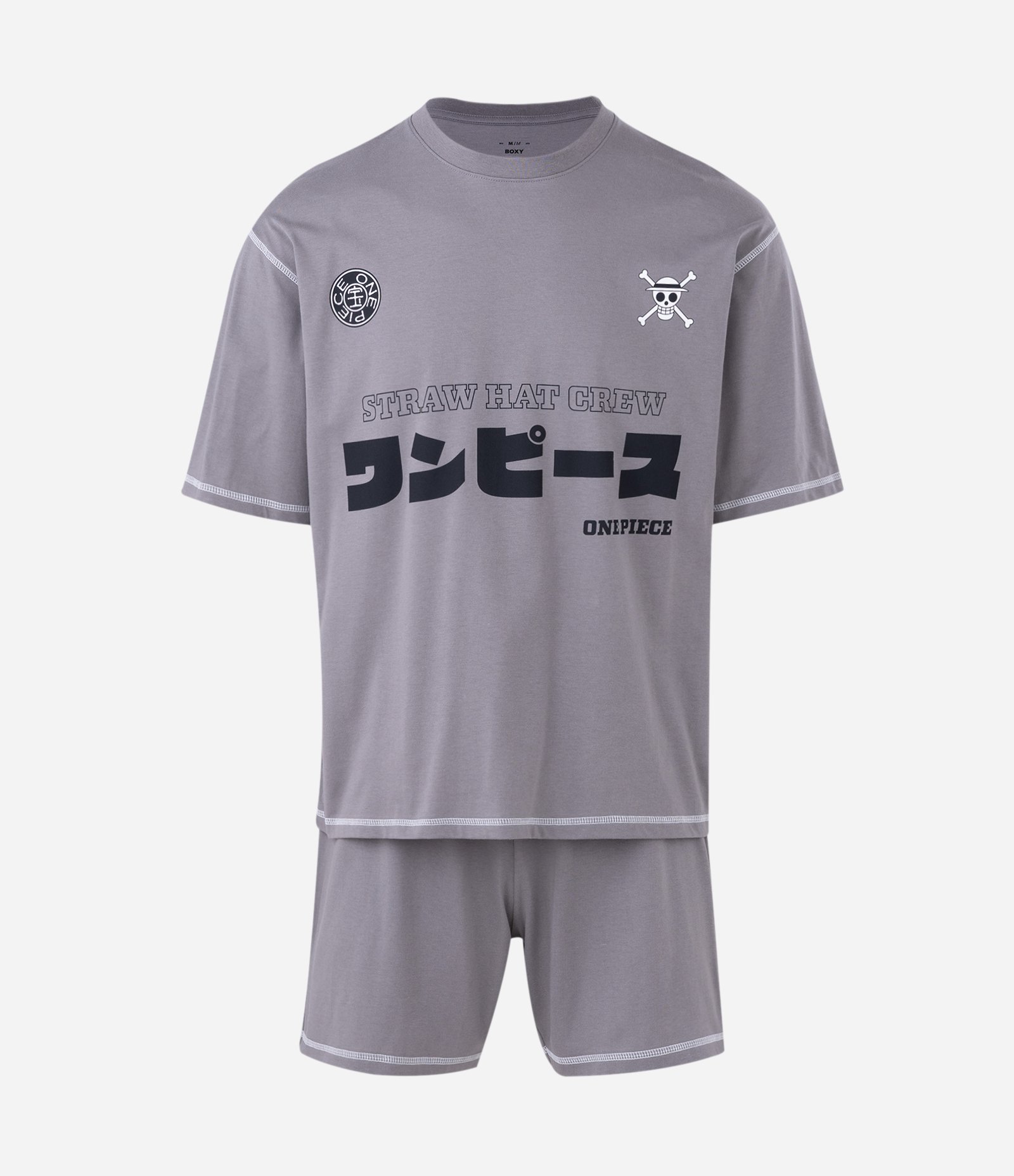 Pijama Curto em Algodão com Estampa One Piece Cinza 4