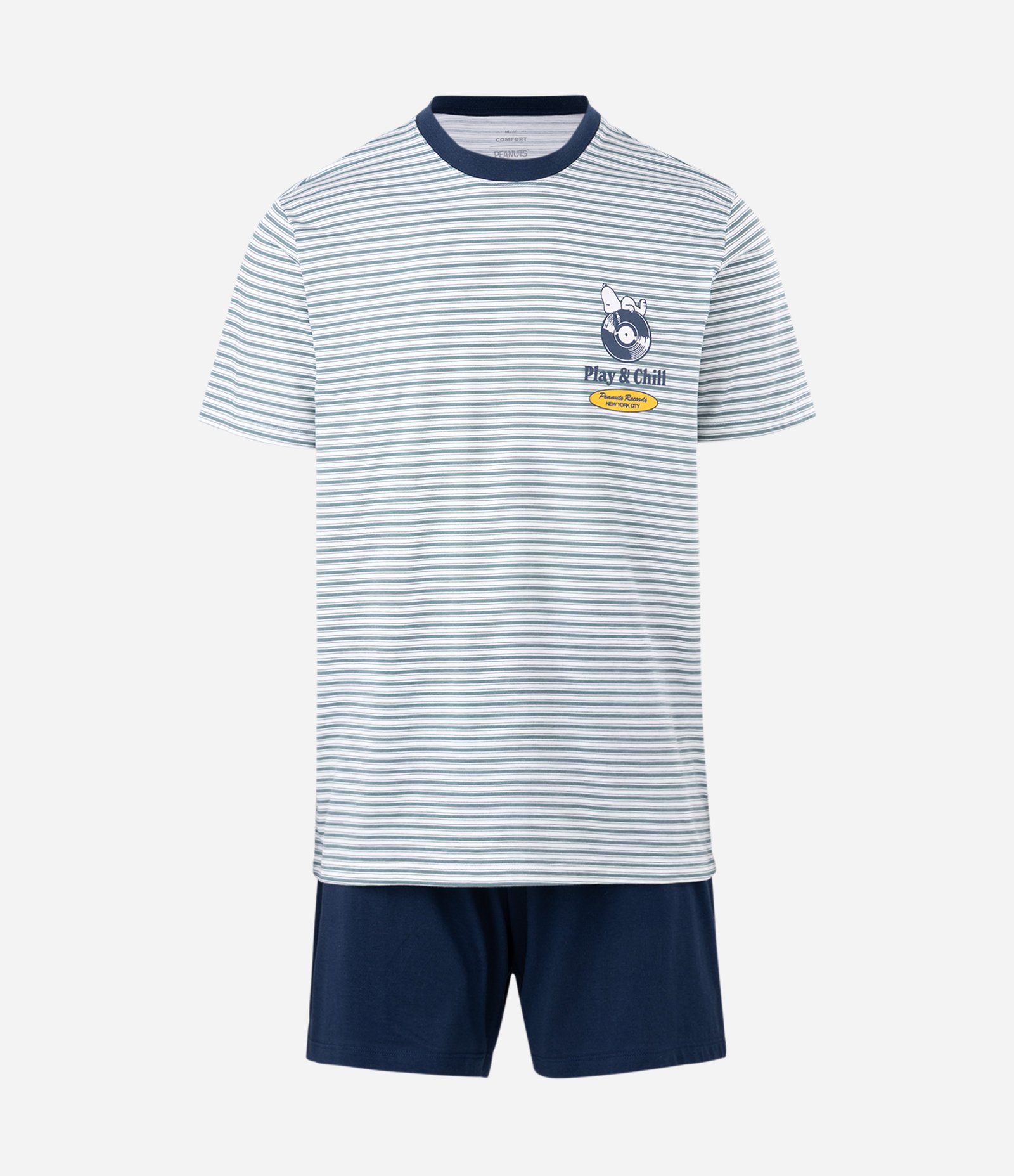 Pijama Curto em Algodão Listrado com Estampa Peanuts Records (Snoopy) e Bermuda de Pijama Verde Verde 5