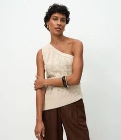 Blusa Texturizada em Tricô com Ombro Só