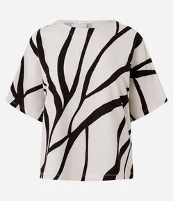 Blusa Manga Curta em Piquet com Estampa Abstrata