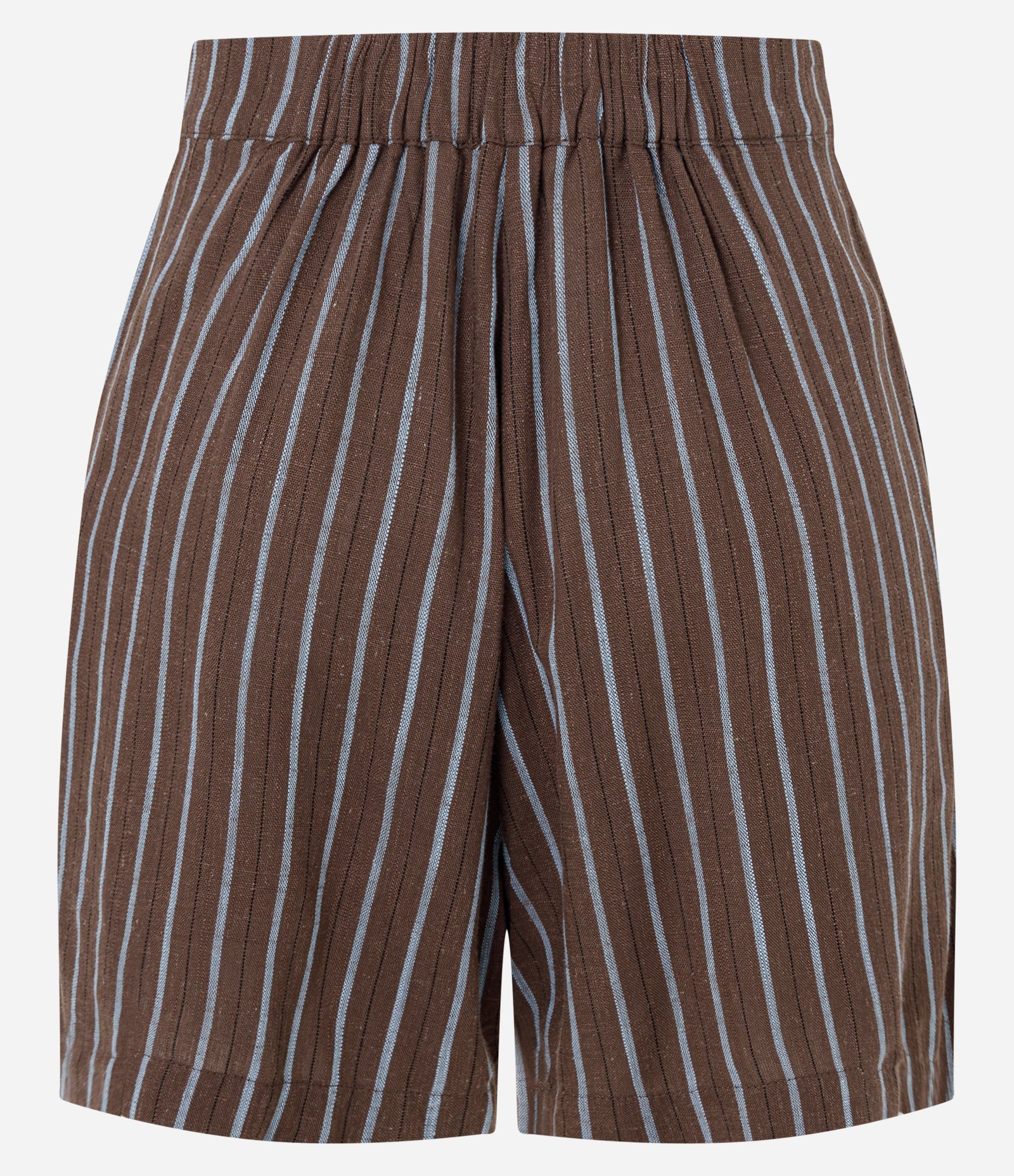 Short em Viscolinho com Estampa Listrada e Cós Elástico Marrom 6