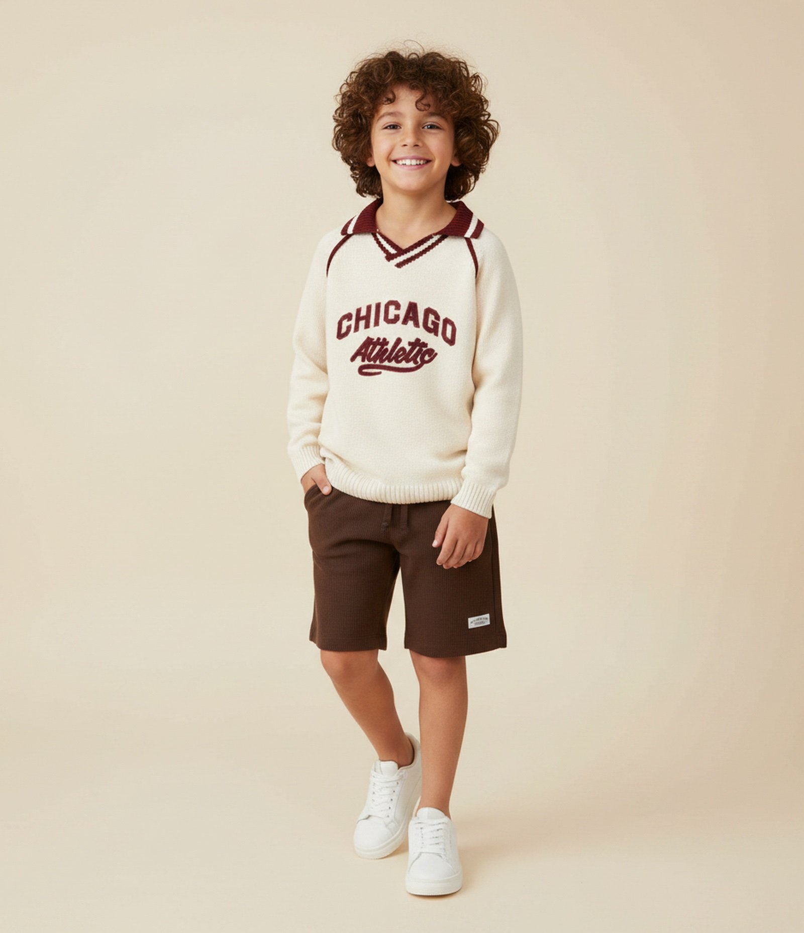 Casaco Infantil com Bordado College Texturizado – Tam 5 a 14 Anos Off White 1