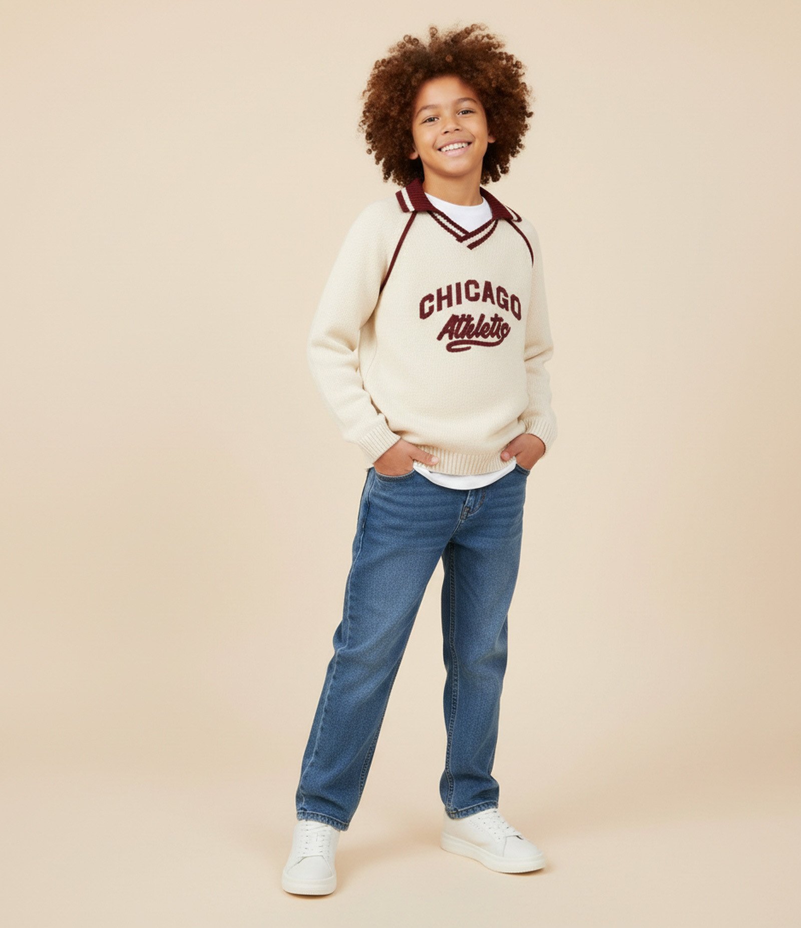 Casaco Infantil com Bordado College Texturizado – Tam 5 a 14 Anos Off White 2