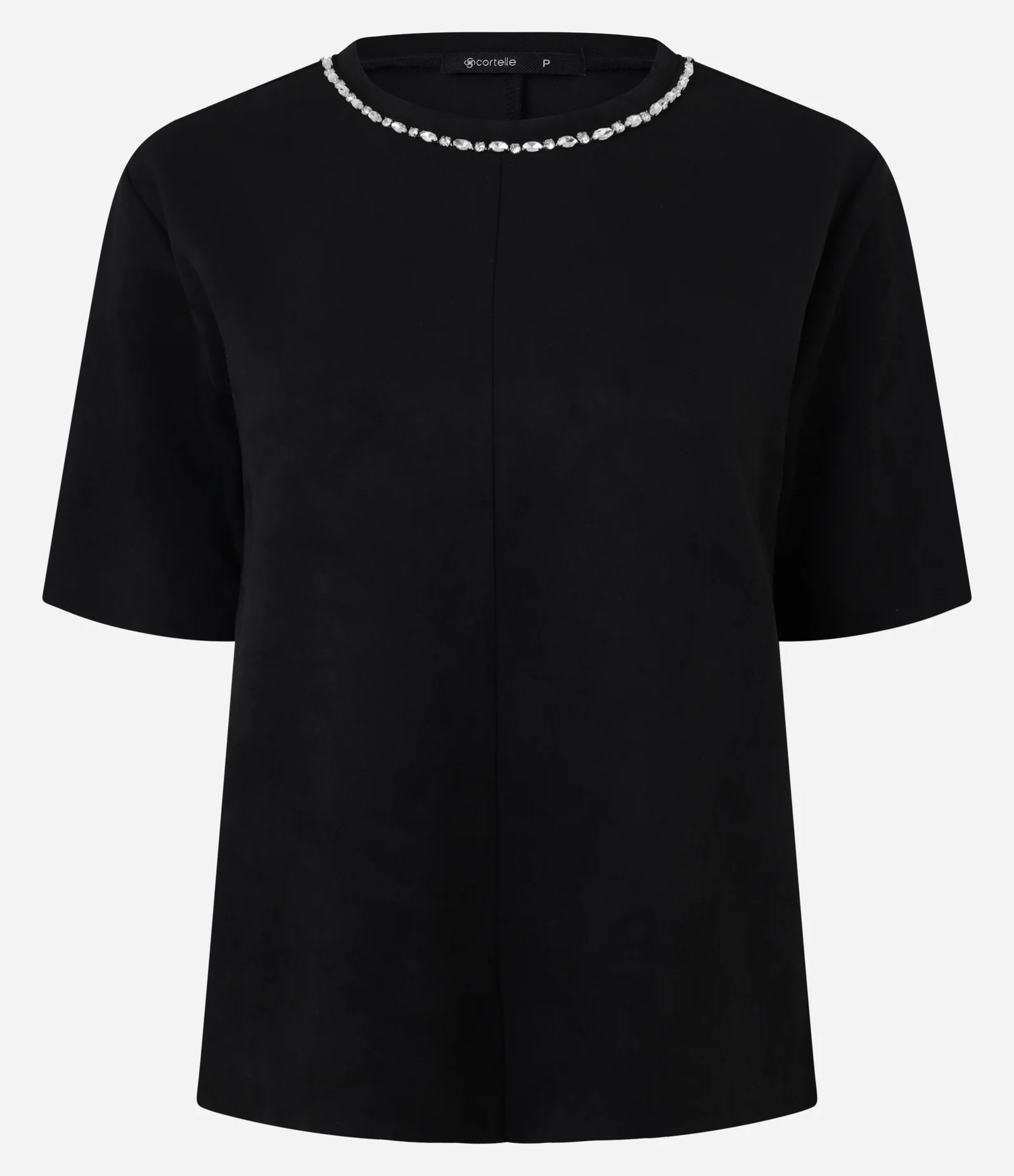 Camiseta Regular em Suede com Brilho na Gola Preto 1