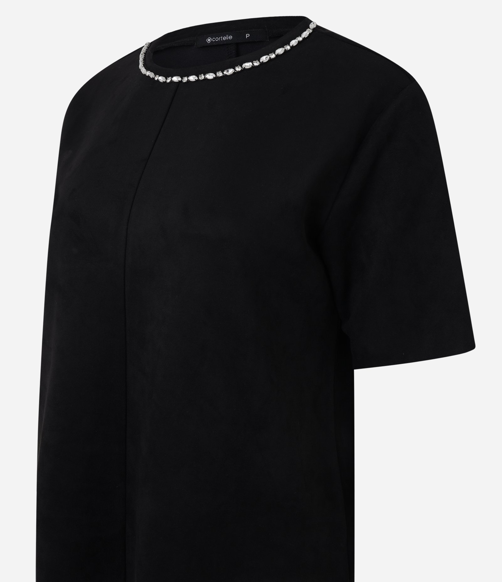 Camiseta Regular em Suede com Brilho na Gola Preto 2