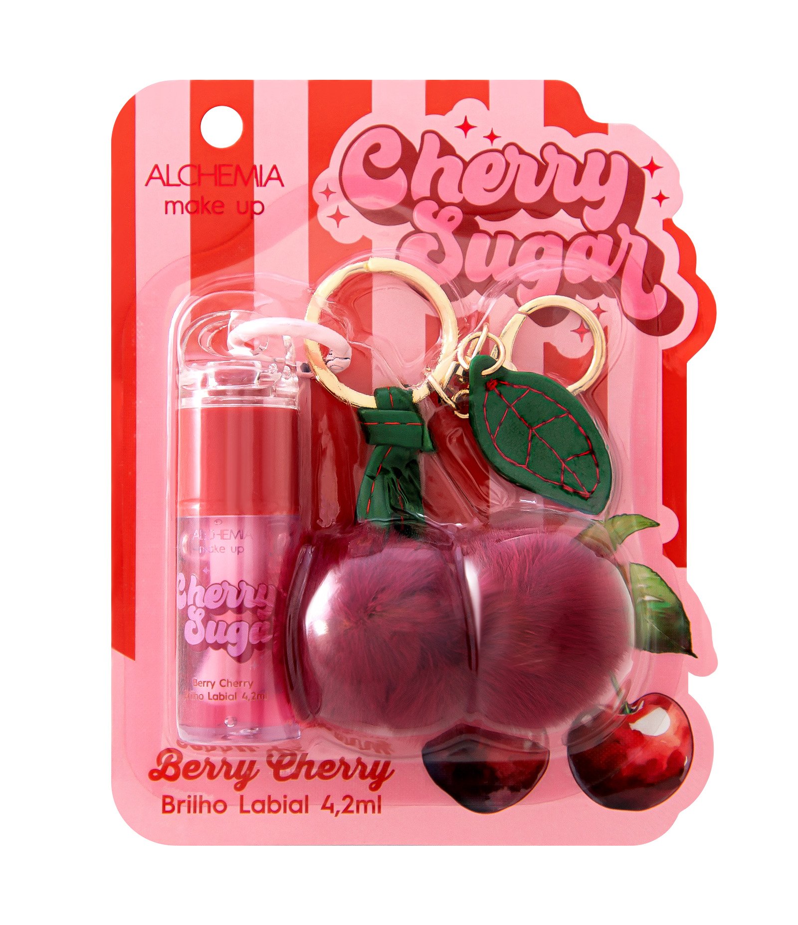 Brilho Labial Cherry Sugar Berry com Chaveiro Cherry Pelucia Alchemia U 1