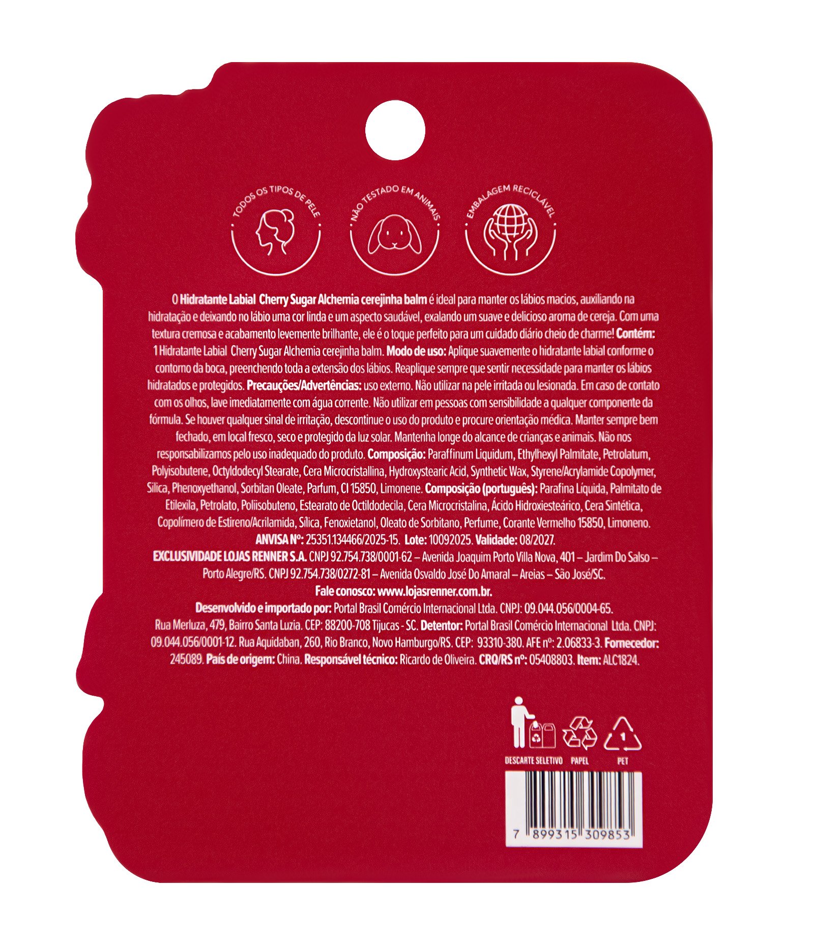 Hidratante Labial Cherry Sugar Cerejinha Balm Alchemia U 2