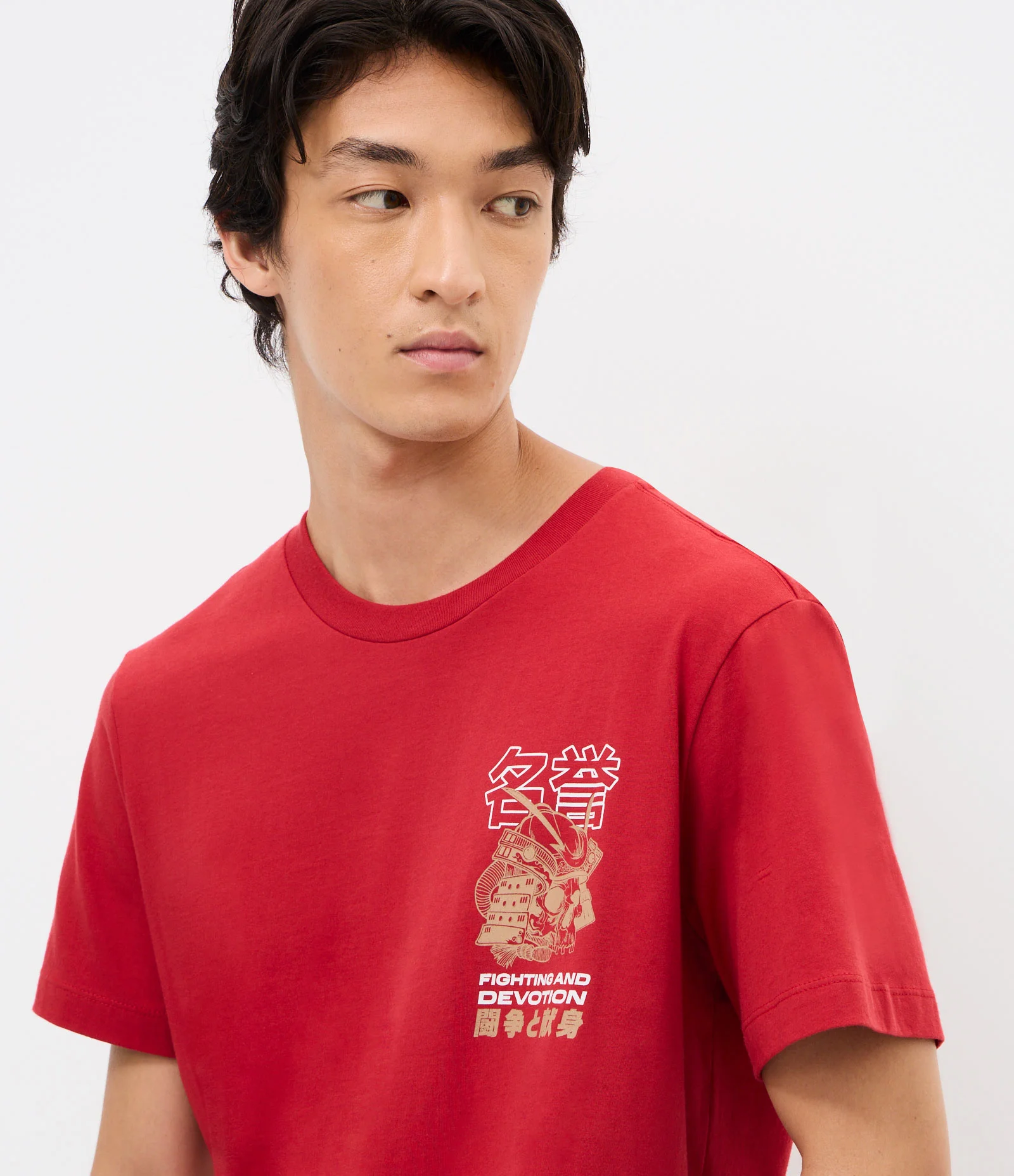 Camiseta Comfort Manga Curta em Algodão com Estampa e Lettering Fighting Vermelho 3