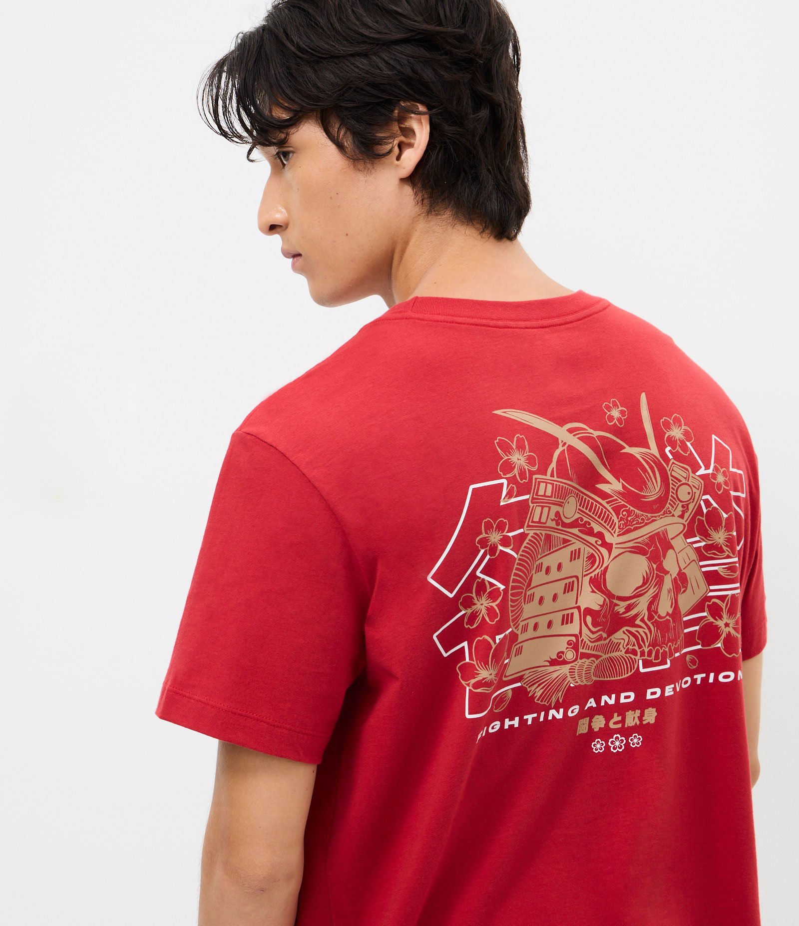 Camiseta Comfort Manga Curta em Algodão com Estampa e Lettering Fighting Vermelho 4