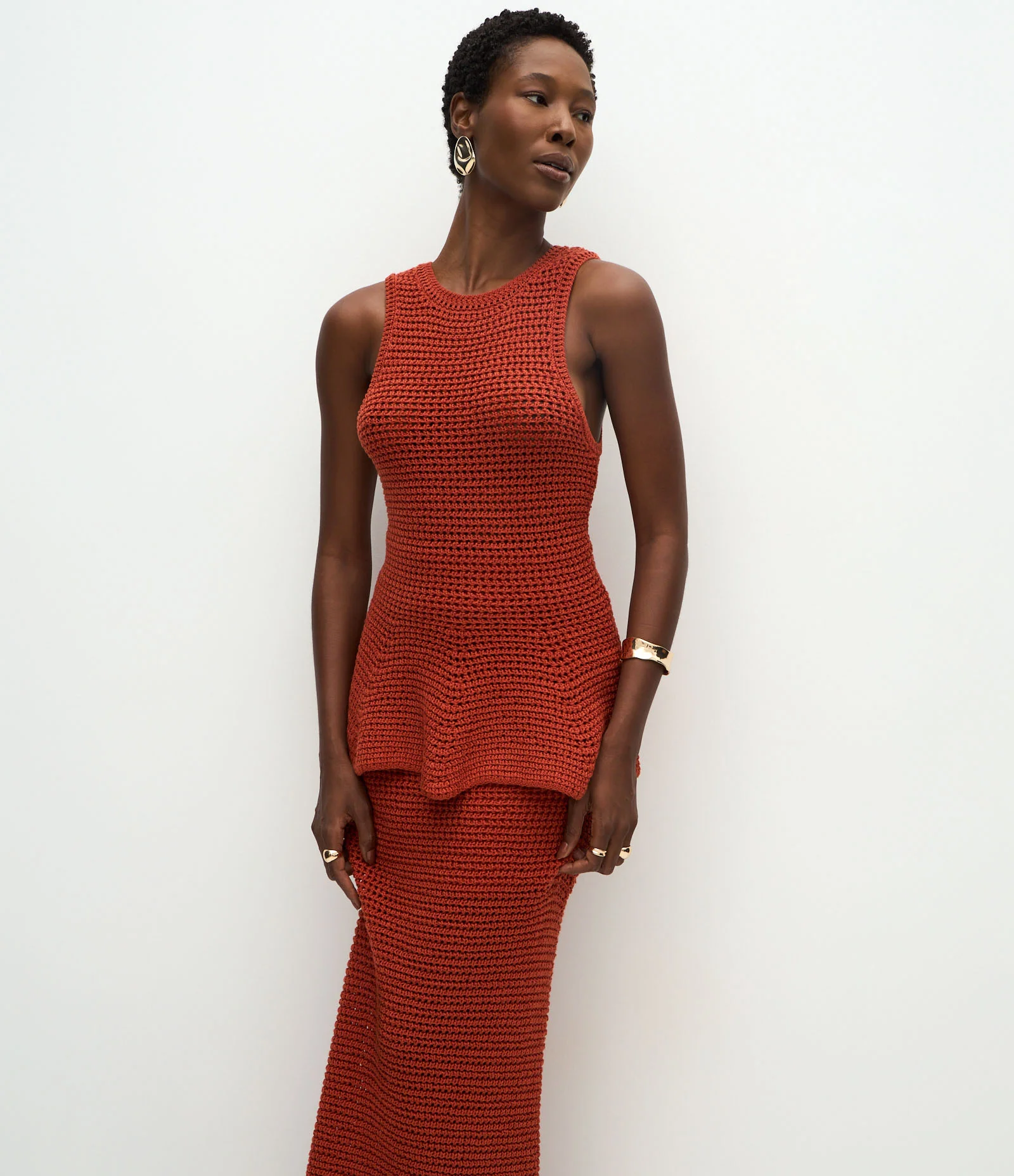 Saia Midi em Tricô com Ponto Crochetado Laranja 2