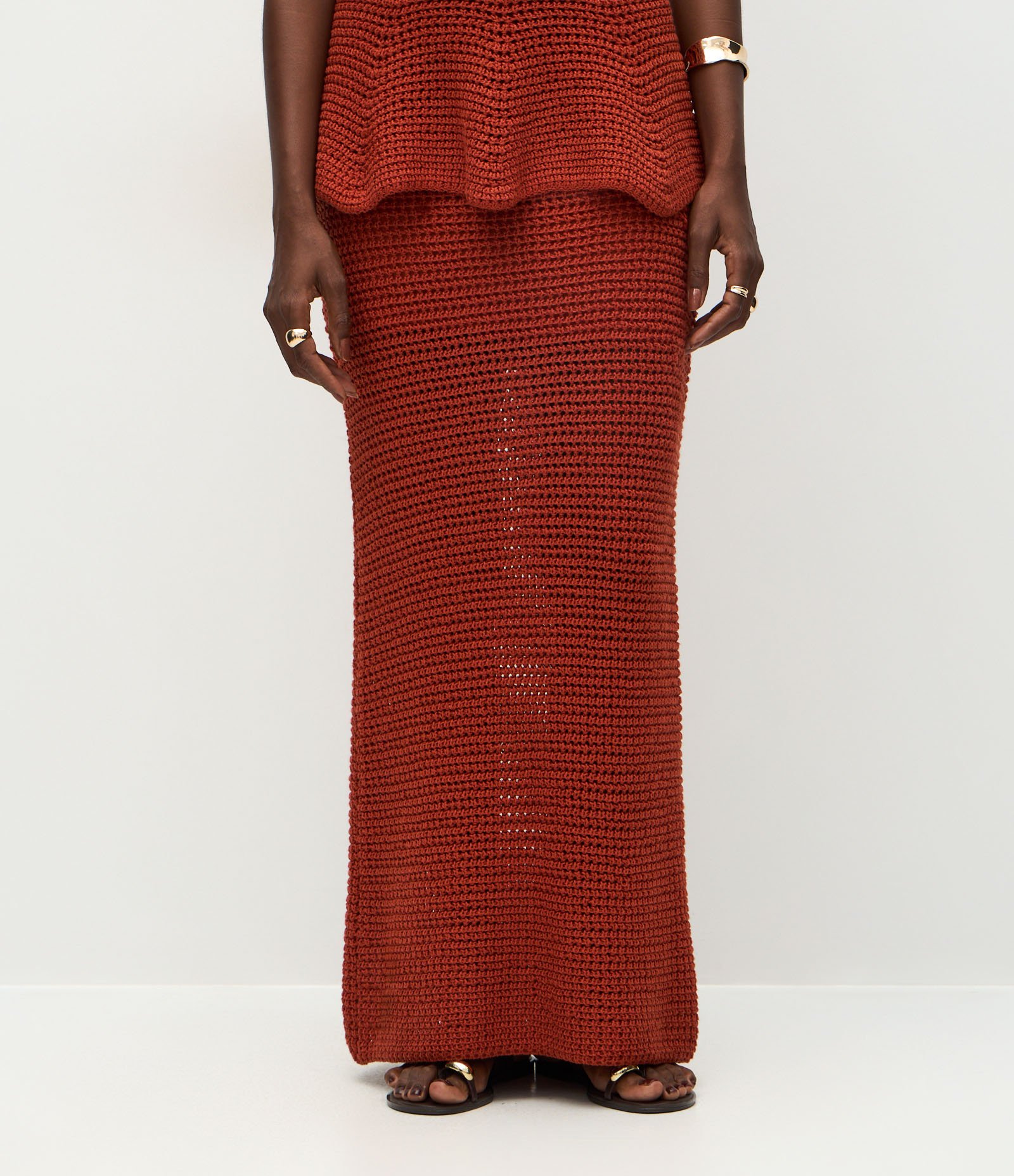 Saia Midi em Tricô com Ponto Crochetado Laranja 3