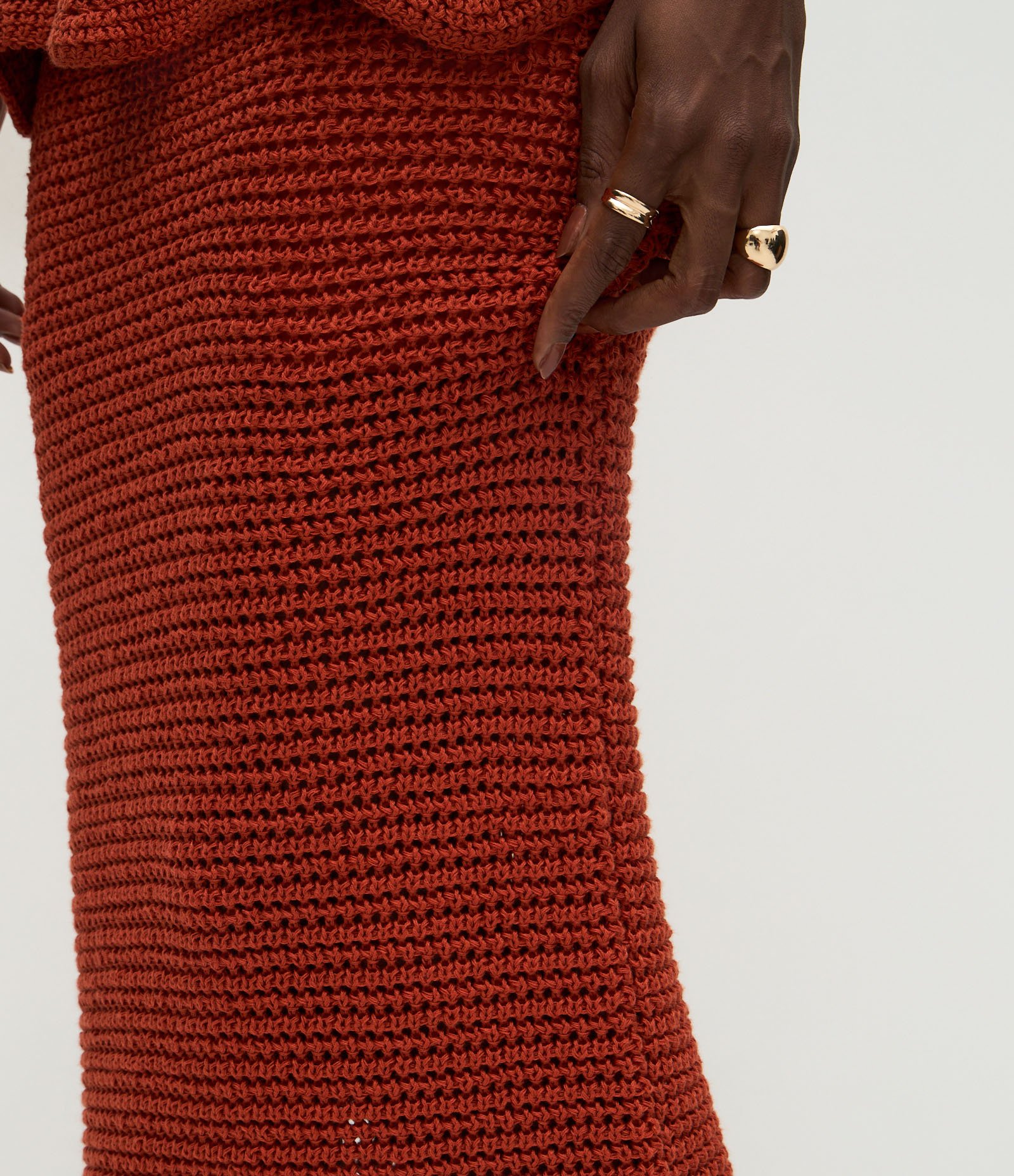 Saia Midi em Tricô com Ponto Crochetado Laranja 4