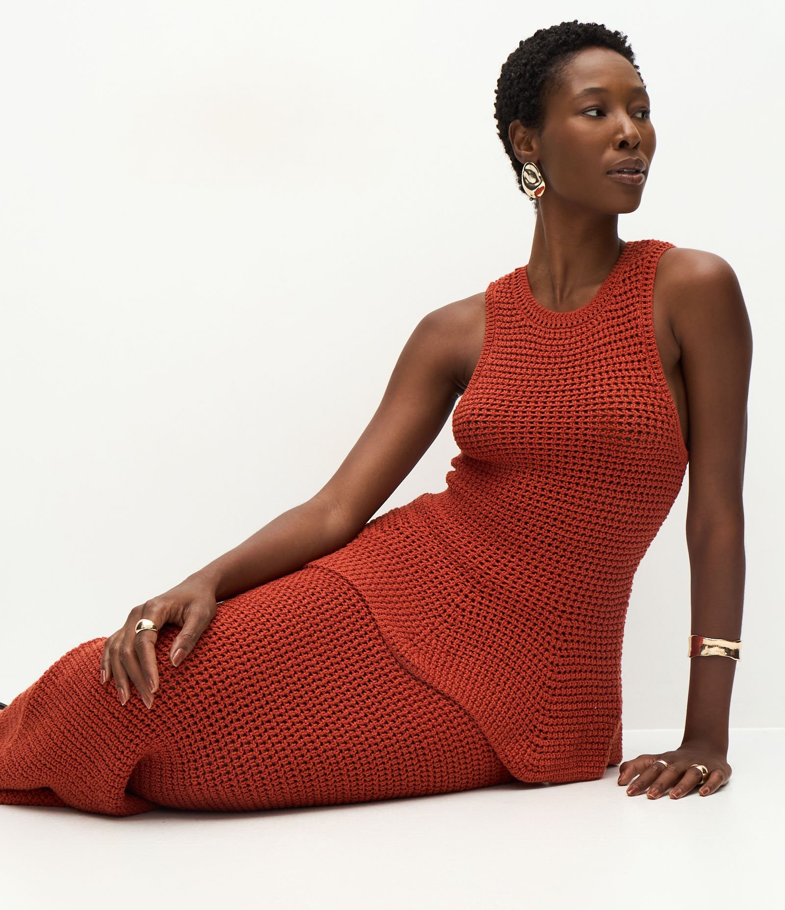 Saia Midi em Tricô com Ponto Crochetado Laranja 5