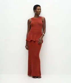 Saia Midi em Tricô com Ponto Crochetado