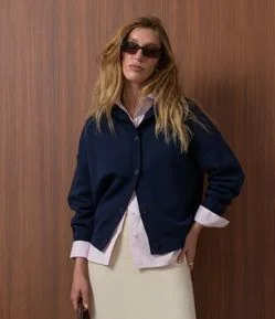 Cardigan Over em Tricô com Botões e Punhos Ajustados
