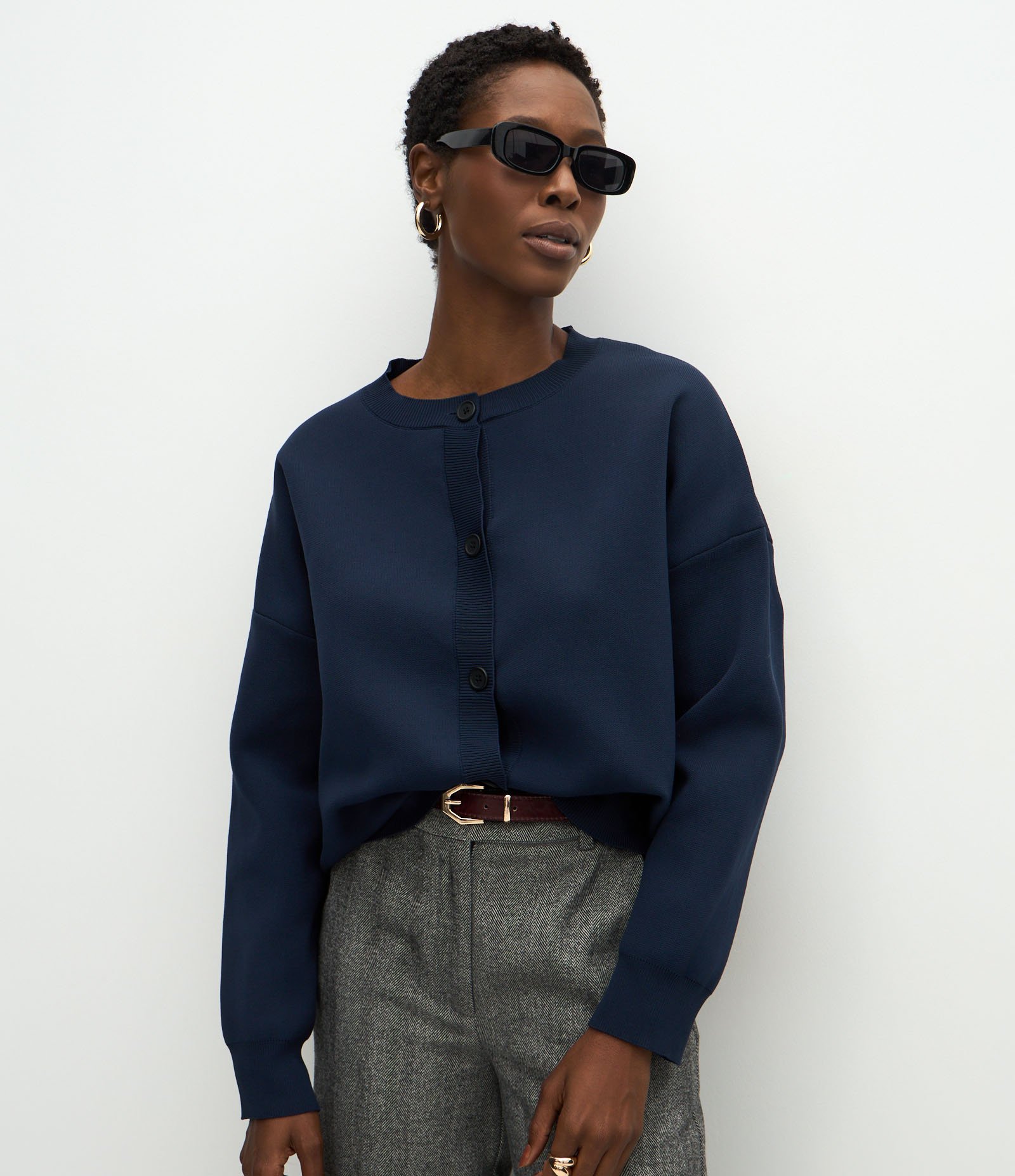 Cardigan Over em Tricô com Botões e Punhos Ajustados Azul 2
