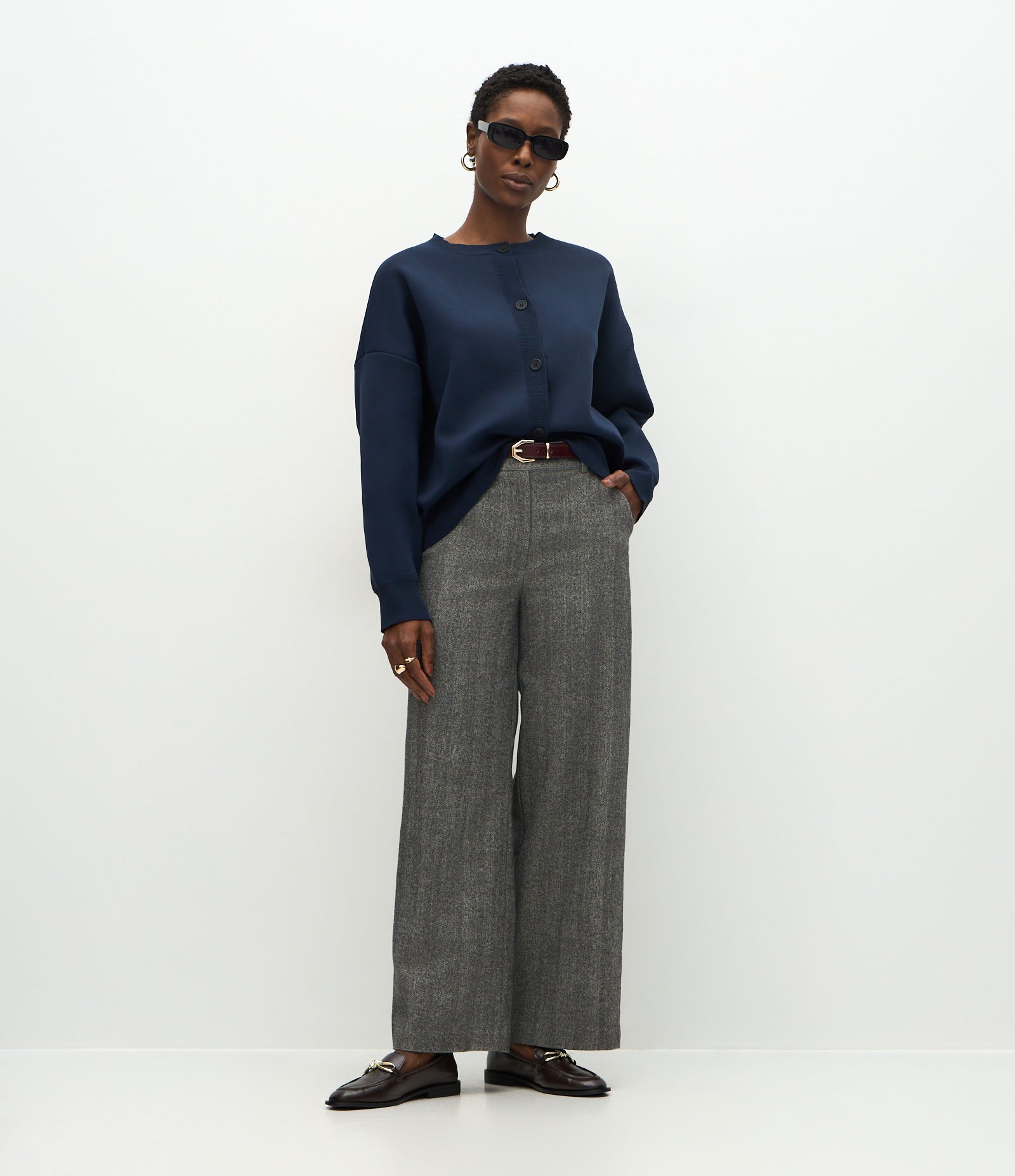 Cardigan Over em Tricô com Botões e Punhos Ajustados Azul 3