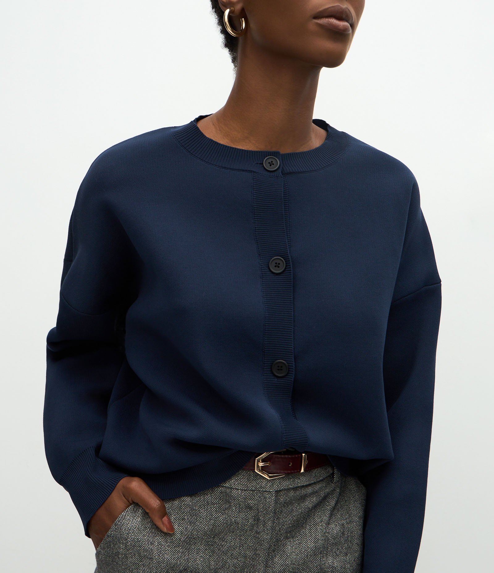 Cardigan Over em Tricô com Botões e Punhos Ajustados Azul 5