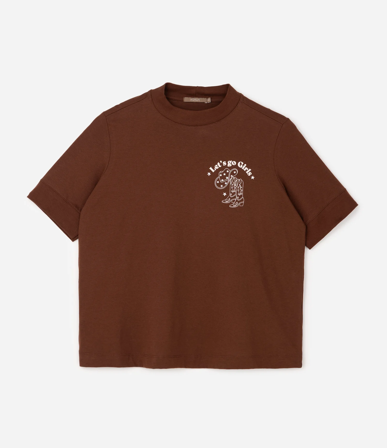 Camiseta Meia Malha com Estampa Let’s Go Girls Curve & Plus Size Marrom 1