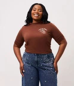 Camiseta Meia Malha com Estampa Let’s Go Girls Curve & Plus Size