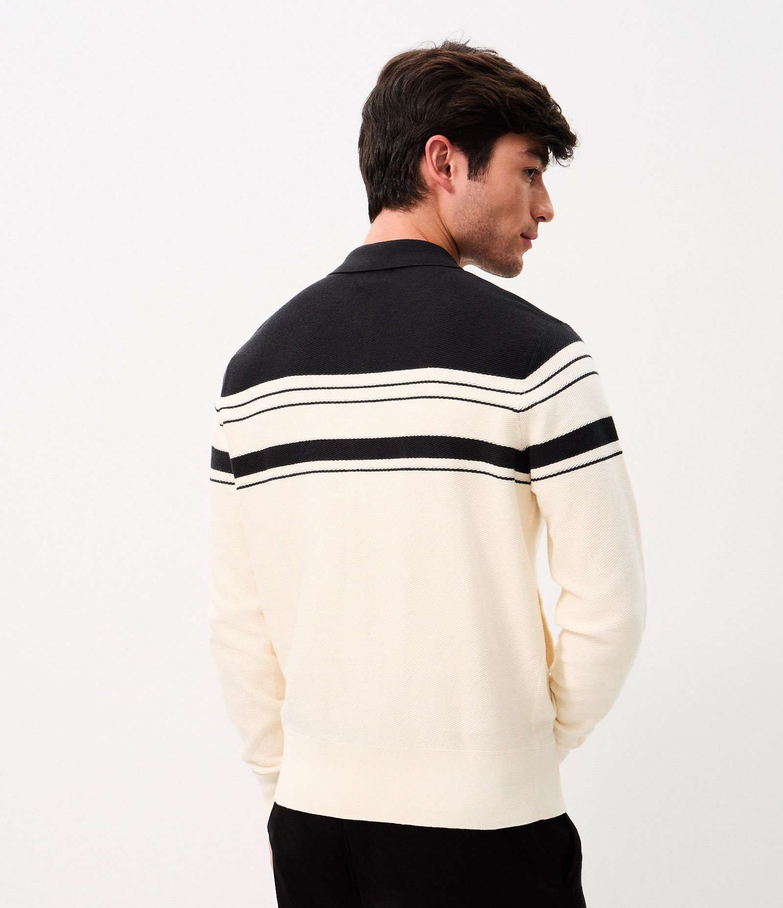 Suéter Tricô Listrado com Zíper Branco 3