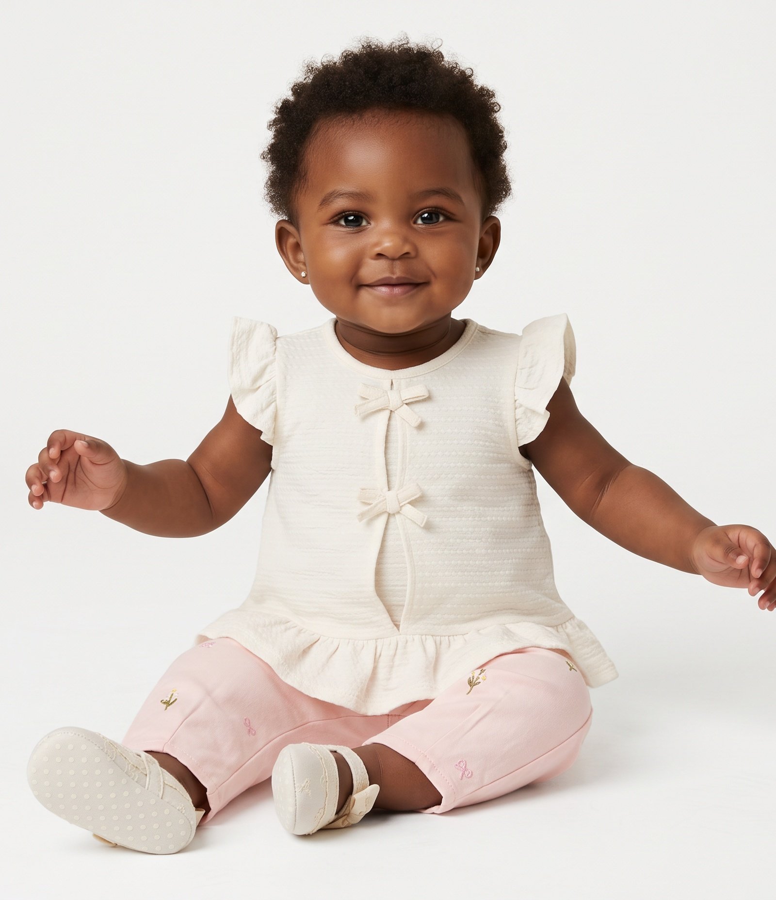 Blusa Infantil com Babados e Laços Aplicados – Tam 0 a 18 Meses Branco 1