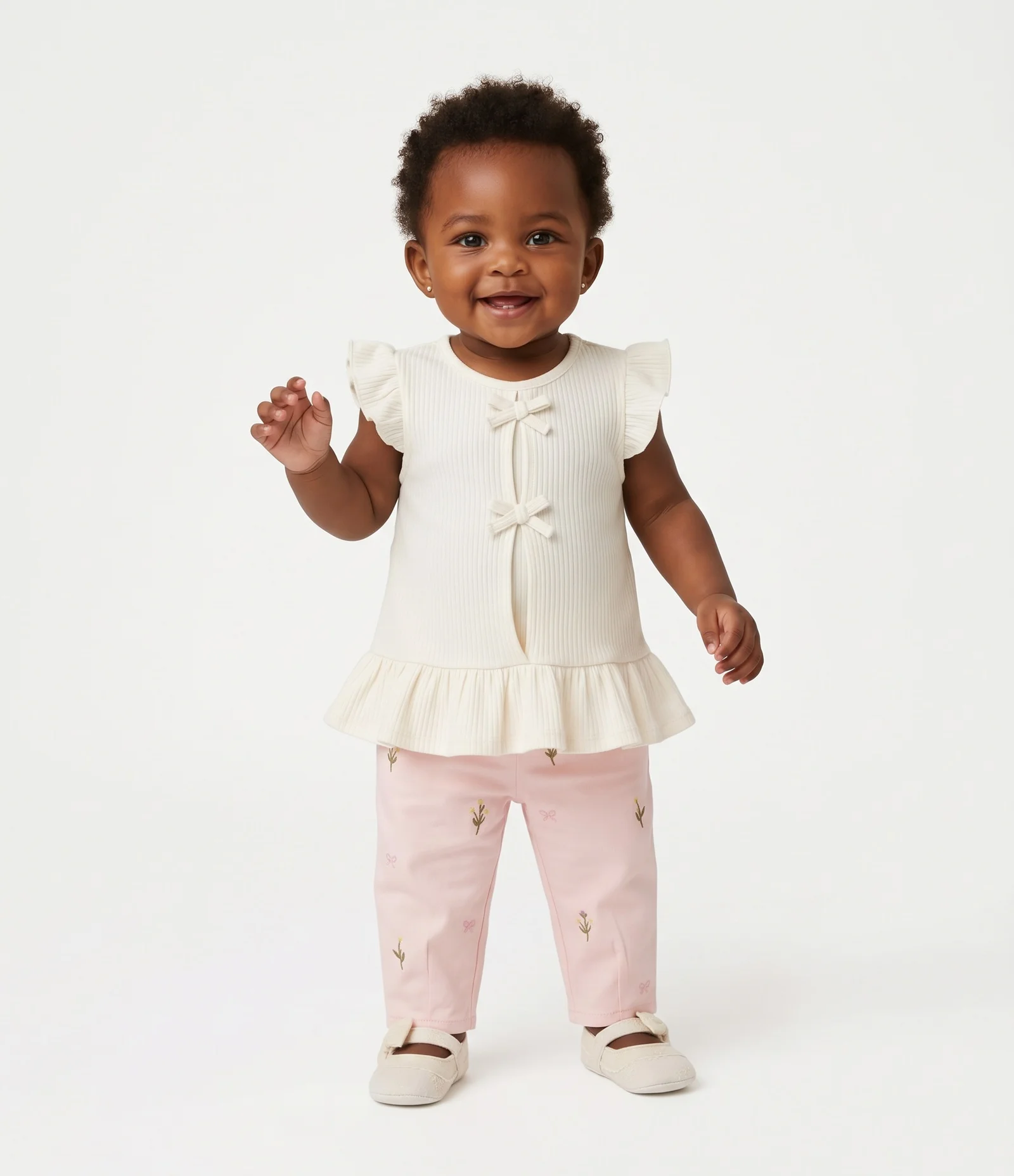 Blusa Infantil com Babados e Laços Aplicados – Tam 0 a 18 Meses Branco 2