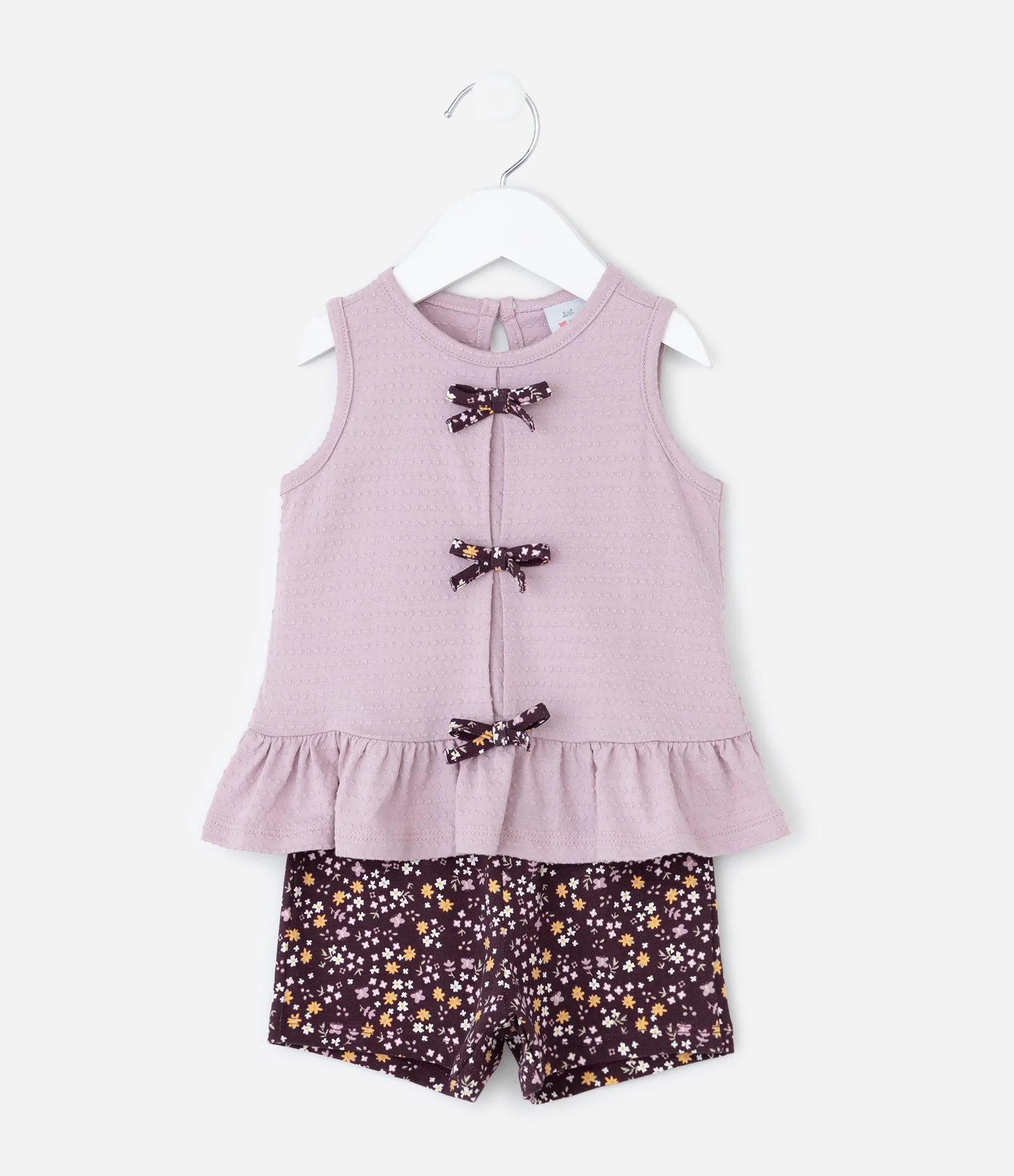 Conjunto Infantil Bata e Short com Estampa Floral – Tam 0 a 18 Meses Lilás 1