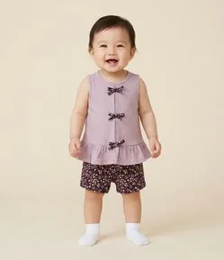 Conjunto Infantil Bata e Short com Estampa Floral – Tam 0 a 18 Meses