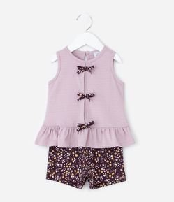 Conjunto Infantil Bata e Short com Estampa Floral – Tam 0 a 18 Meses