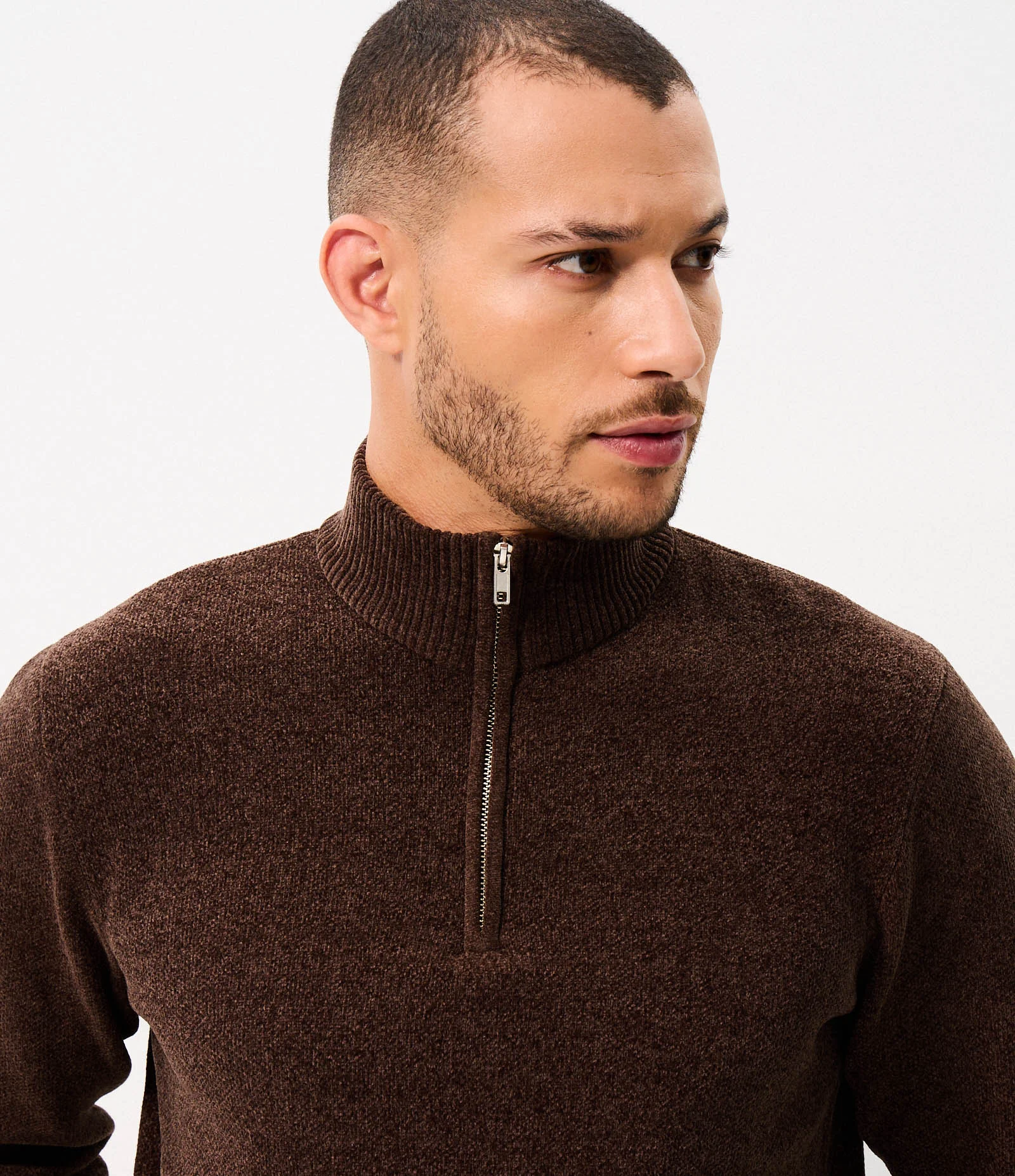 Casaco Chenille Half Zíper Marrom 2