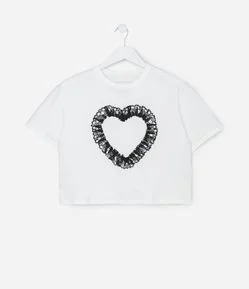 Camiseta Infantil Relaxed com Estampa de Coração – Tam 5 a 14 Anos