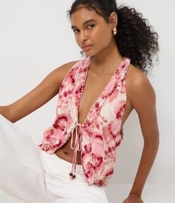 Blusa Colete em Crepe Tie Dye com Miçangas