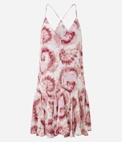 Vestido Curto em Crepe Tie Dye com Babado