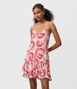Vestido Curto em Crepe Tie Dye com Babado