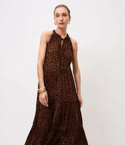 Vestido Longo em Viscose com Estampa Animal Print